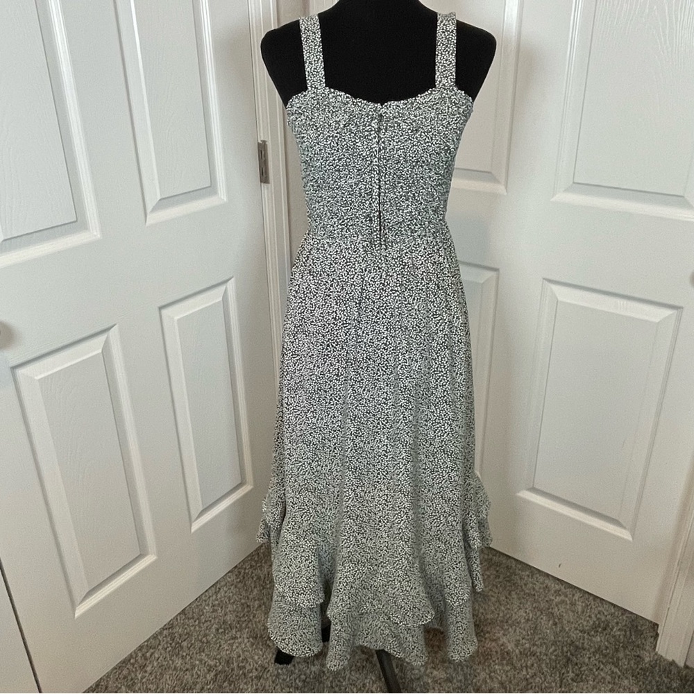 Grace Karin Olive Green & White Stretch Ruffle Layered Hem Midi Sundress Sz S - Picture 2 of 12
